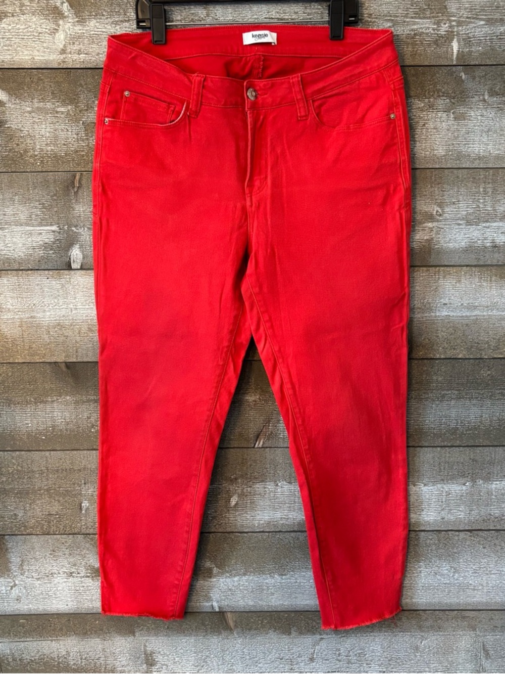 Kensie Bright Red Cotton Cropped Stretch Skinny Jeans